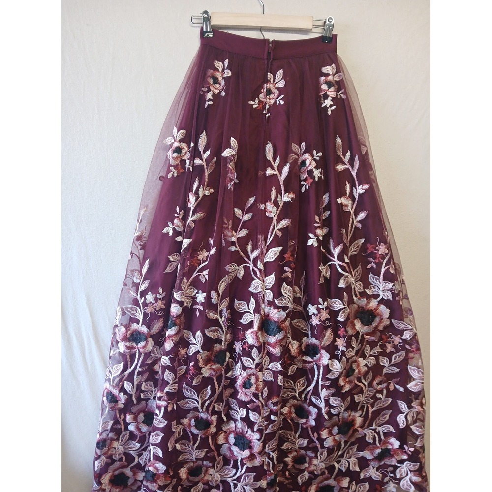 Trixxi formal evening heavy skirt floral party wine size 1 old money luxery